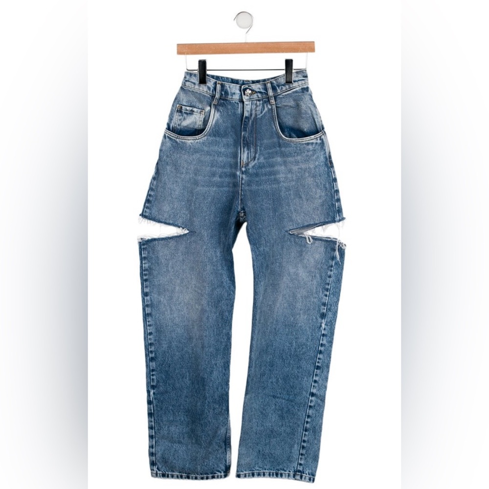 Maison Margiela Distressed High Rise Wide Leg Slash Side Jeans